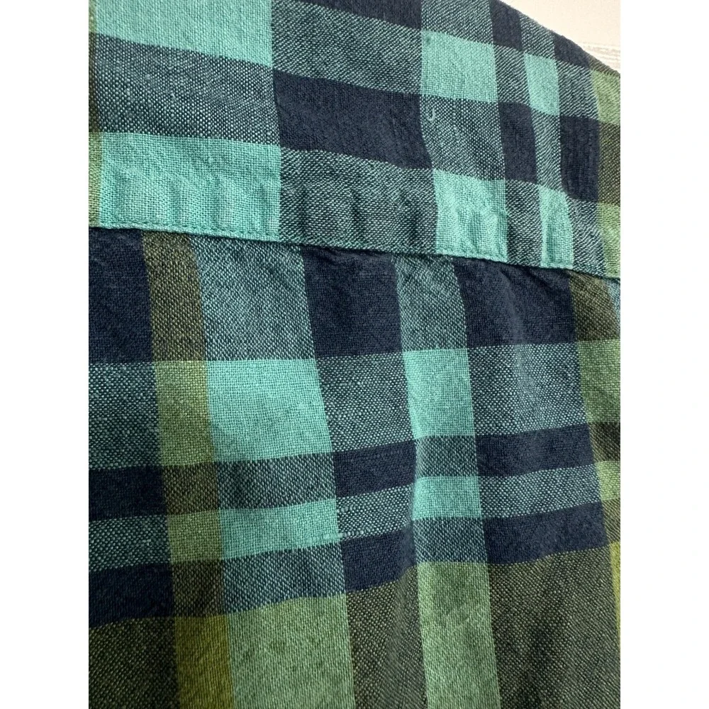 Banana Republic Shirt Mens Button Down Gree Plaid Linen Blend Coastal Preppy L